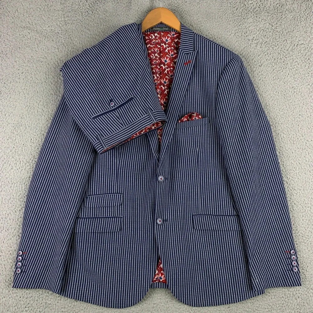 Paisley & Gray Slim Fit Suit Men's 42R Blue White Striped Blazer Pants Set 33x32